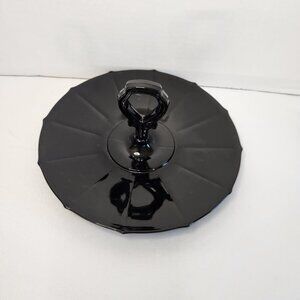 Vintage Round Black Amethyst Cambridge Glass Sandwich Tray with Handle 11"